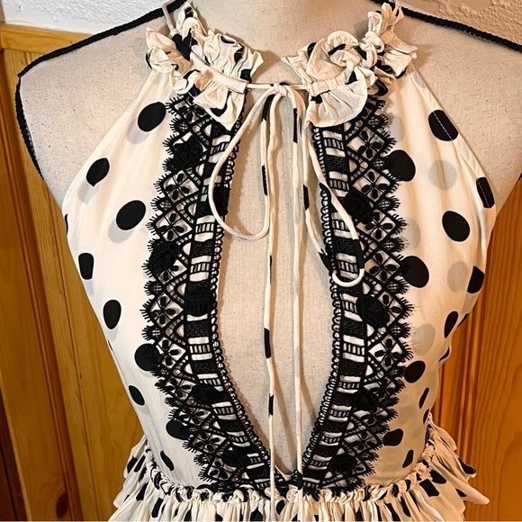 Evarae Alegra Polk Dot Lace Trim Maxi Dress Sz-2 - Picture 5 of 13